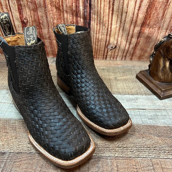 Men's Western Cowboy Woven Leather Half ANKLE Chelsea Boot Booties Botin VAQUERO - Picture 2 of 11